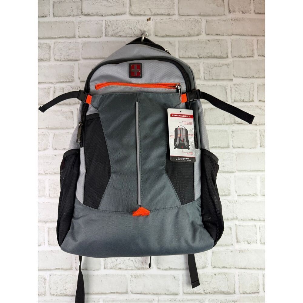 Swiss Tech Unisex Adult Banded Backpack Grey Orange New with Tags - Picture 11 of 12
